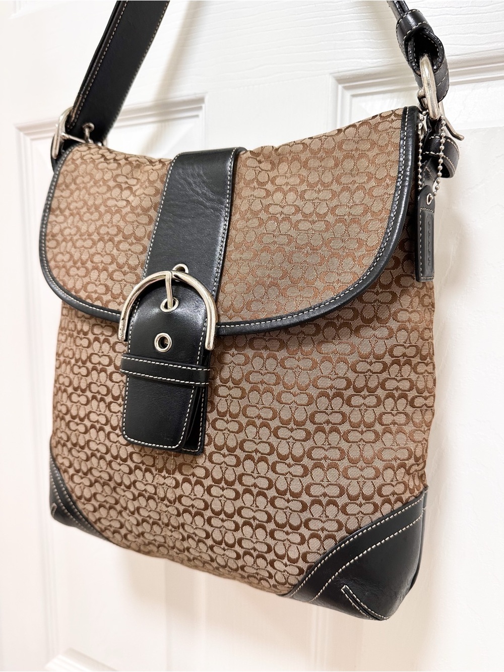 Vintage Coach Soho Signature Flap Medium Shoulder Hobo Bag Brown Jacquard 6377 - Picture 5 of 13